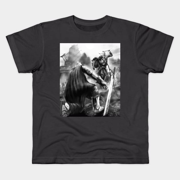 Fight or flight in greyscale Kids T-Shirt by AndyJamesMcCann